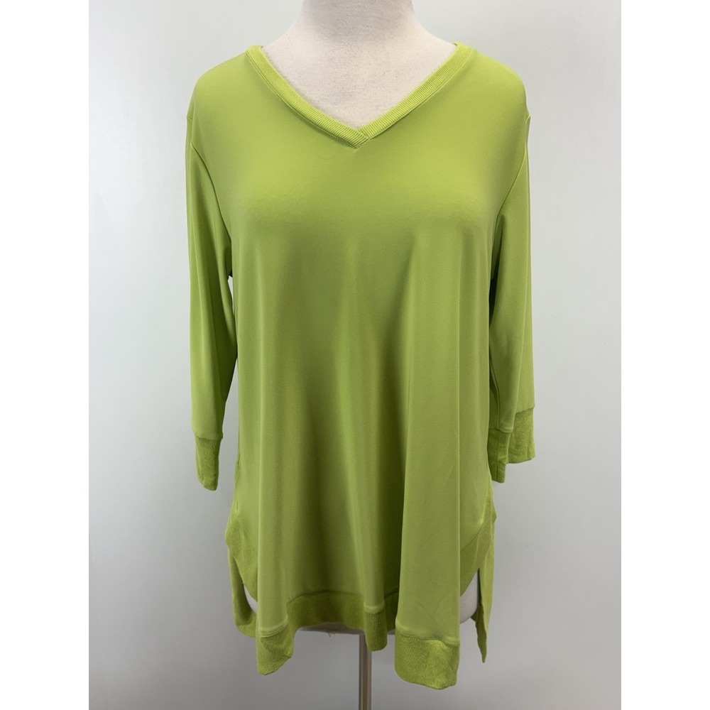 NEW! Sympli Canada Tunic Top Shirt Sz 12 Green 3/4 Sleeve Slinky Vneck